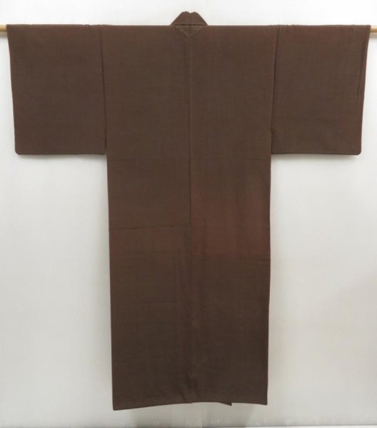 Photo1: 5107T02z890 Vintage Japanese Kimono Silk Men's  Plain Burnt brown (1)