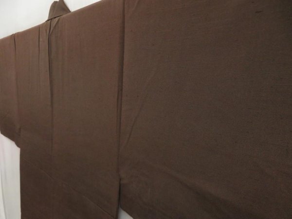Photo2: 5107T02z890 Vintage Japanese Kimono Silk Men's  Plain Burnt brown (2)