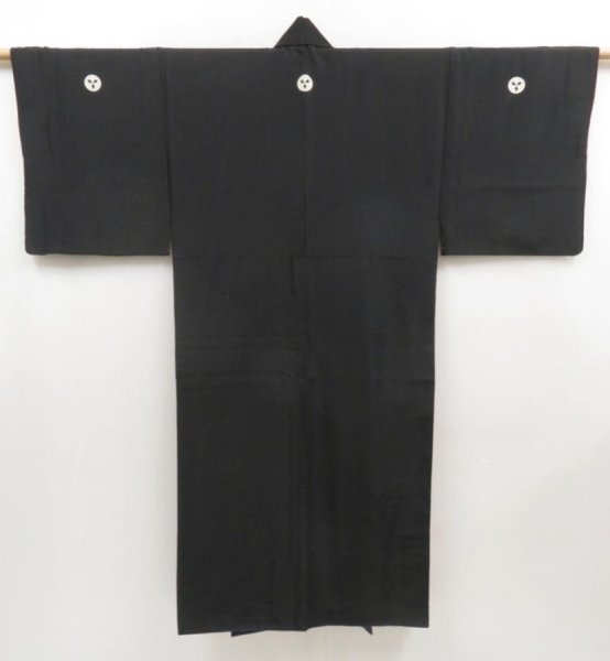 Photo1: 5107T03z920 Vintage Japanese Kimono Silk Men's  Plain Black (1)