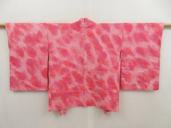 Photo1: 5107T04z430 Vintage Japanese Kimono Silk SHIBORI HAORI  Red-Pink (1)