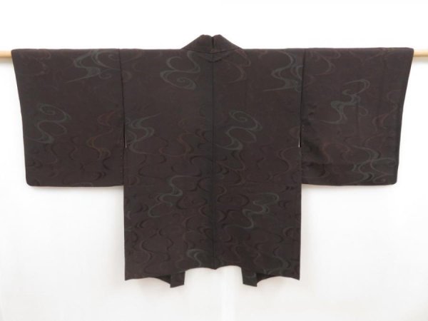Photo1: 5107T09z560 Vintage Japanese Kimono Silk HAORI Stream Dark brown (1)
