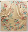 Photo1: 5107T10z940 Vintage Japanese Kimono Silk FURISODE Peony Light peach (1)