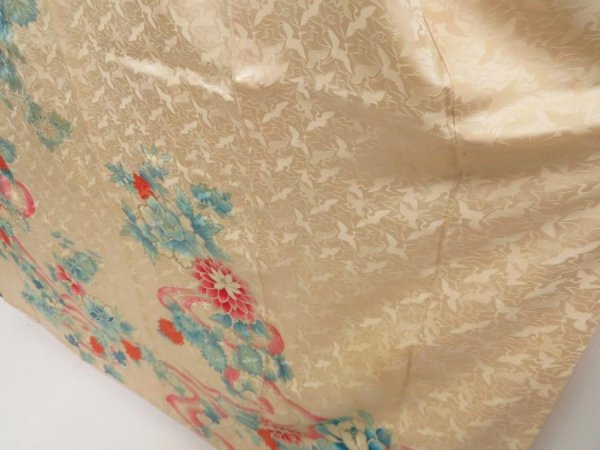 Photo4: 5107T10z940 Vintage Japanese Kimono Silk FURISODE Peony Light peach (4)