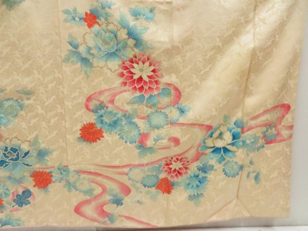 Photo7: 5107T10z940 Vintage Japanese Kimono Silk FURISODE Peony Light peach (7)
