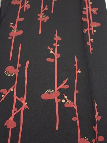 Photo1: 1L04z50  Japanese Kimono Silk  FABRIC Plum branch Black 48.4x10.2 (1)