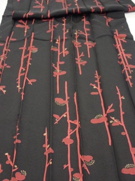 Photo1: 1L07z110  Japanese Kimono Silk  FABRIC Plum branch Black 80.3x14.4 (1)