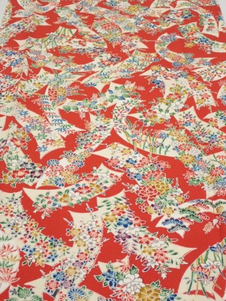Photo1: 1L06z100  Japanese Kimono Crepe Silk  FABRIC Noshi Orange-Red 64.6x14.8 (1)