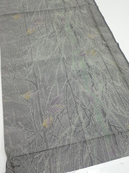 Photo2: 1L01z50  Japanese Kimono Silk  FABRIC Trees Gray 40.9x14.6 (2)