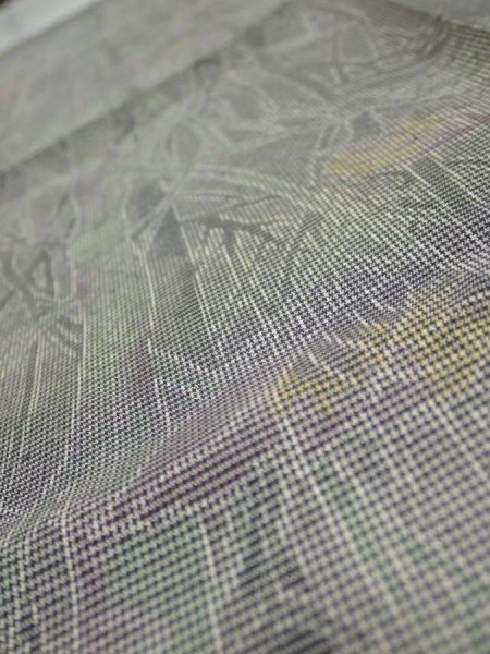 Photo4: 1L01z50  Japanese Kimono Silk  FABRIC Trees Gray 40.9x14.6 (4)