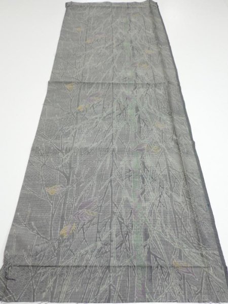 Photo5: 1L01z50  Japanese Kimono Silk  FABRIC Trees Gray 40.9x14.6 (5)