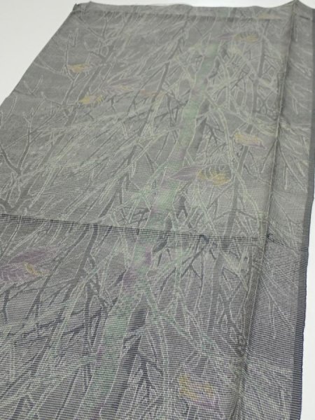 Photo3: 1L02z50  Japanese Kimono Silk  FABRIC Trees Gray 40.2x14.6 (3)