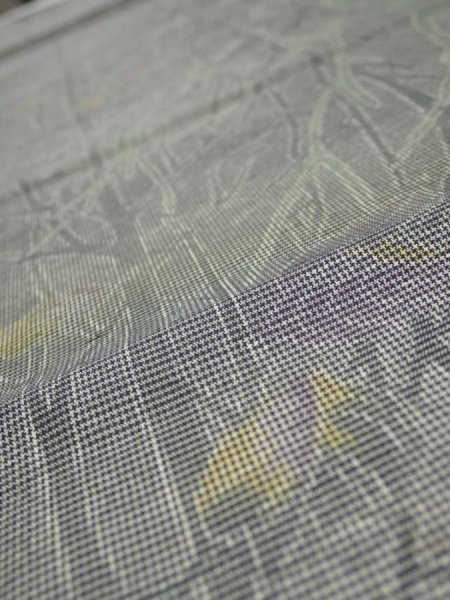 Photo4: 1L04z80  Japanese Kimono Silk  FABRIC Trees Gray 63.0x14.8 (4)