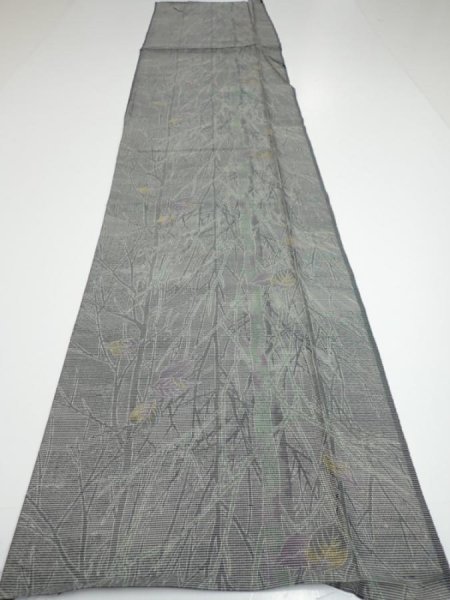 Photo5: 1L04z80  Japanese Kimono Silk  FABRIC Trees Gray 63.0x14.8 (5)