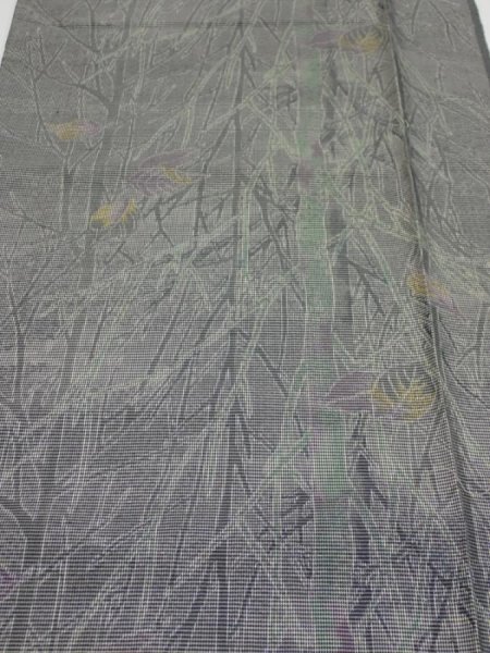 Photo1: 1L06z80  Japanese Kimono Silk  FABRIC Trees Gray 63.4x14.8 (1)
