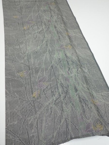 Photo2: 1L06z80  Japanese Kimono Silk  FABRIC Trees Gray 63.4x14.8 (2)