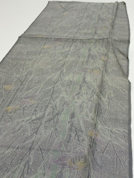 Photo3: 1L06z80  Japanese Kimono Silk  FABRIC Trees Gray 63.4x14.8 (3)