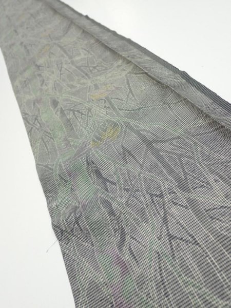 Photo1: 1L07z40  Japanese Kimono Silk  FABRIC Trees Gray 57.1x7.3 (1)
