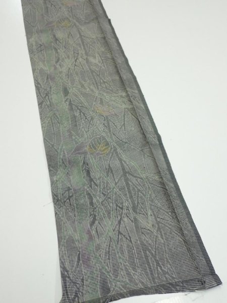 Photo2: 1L07z40  Japanese Kimono Silk  FABRIC Trees Gray 57.1x7.3 (2)