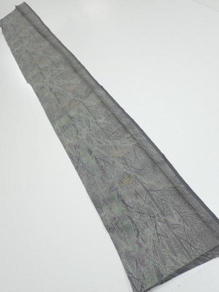 Photo5: 1L07z40  Japanese Kimono Silk  FABRIC Trees Gray 57.1x7.3 (5)