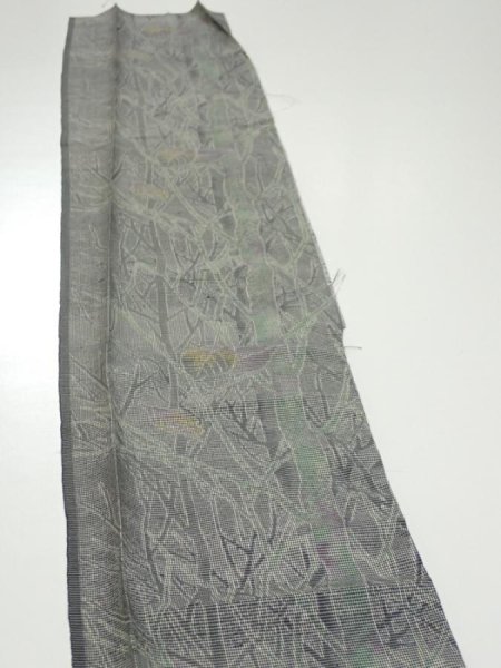 Photo3: 1L08z40  Japanese Kimono Silk  FABRIC Trees Gray 57.1x7.3 (3)