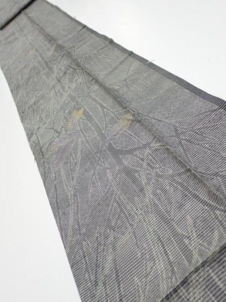 Photo1: 1L09z50  Japanese Kimono Silk  FABRIC Trees Gray 77.2x7.3 (1)