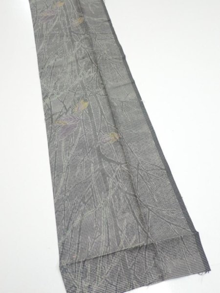 Photo2: 1L09z50  Japanese Kimono Silk  FABRIC Trees Gray 77.2x7.3 (2)