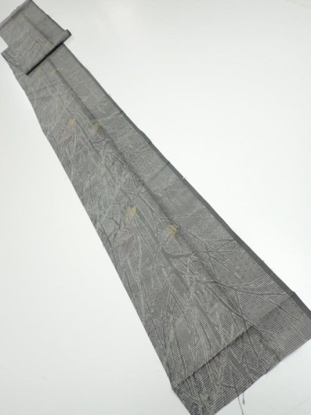 Photo5: 1L09z50  Japanese Kimono Silk  FABRIC Trees Gray 77.2x7.3 (5)