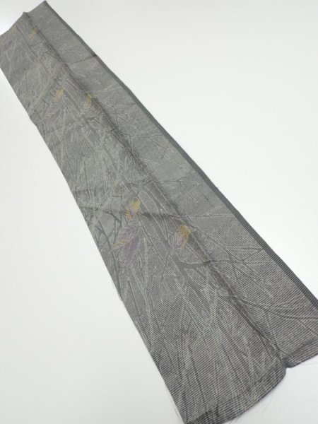 Photo1: 1L10z30  Japanese Kimono Silk  FABRIC Trees Gray 36.2x7.3 (1)