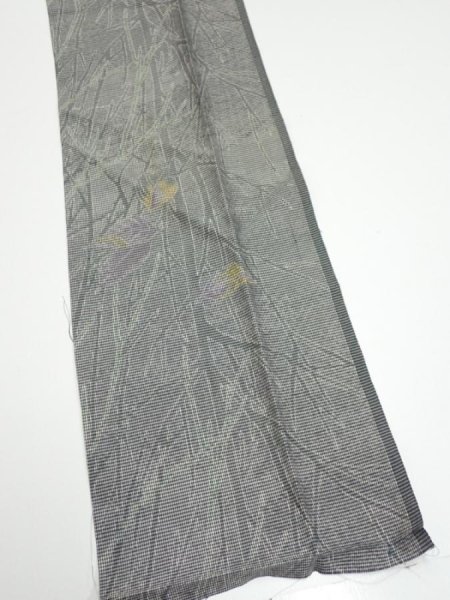 Photo2: 1L10z30  Japanese Kimono Silk  FABRIC Trees Gray 36.2x7.3 (2)