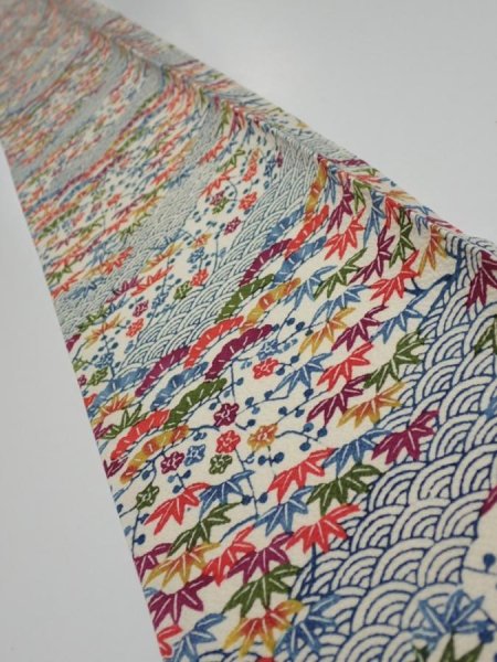 Photo1: 1L07z40  Japanese Kimono Silk  FABRIC Shochikubai Off-white 55.1x7.1 (1)