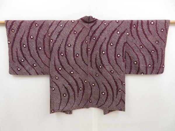 Photo1: 5108T05z450 Vintage Japanese Kimono Silk SHIBORI HAORI Stream Dark grape (1)