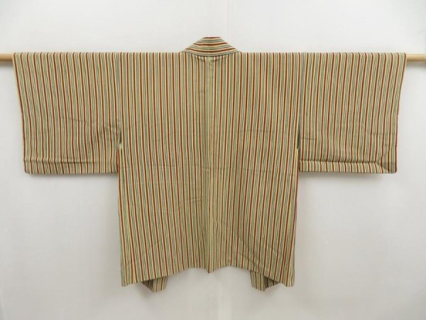 Photo1: 5108T06z590 Vintage Japanese Kimono Silk HAORI Stripe Light green (1)