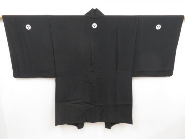 Photo4: 5108T08z760 Vintage Japanese Kimono Silk Men's HAORI Mt.Fuji Black (4)