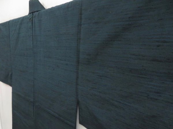 Photo2: 5108T09z1160 Vintage Japanese Kimono Silk Men's  Dark cyan (2)