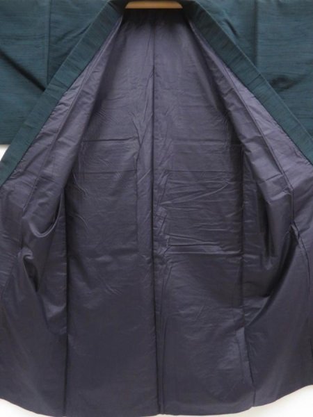 Photo7: 5108T09z1160 Vintage Japanese Kimono Silk Men's  Dark cyan (7)