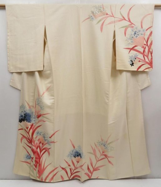 Photo1: 5108T11z960 Vintage Japanese Kimono Silk TSUKESAGE Flower Off-white (1)