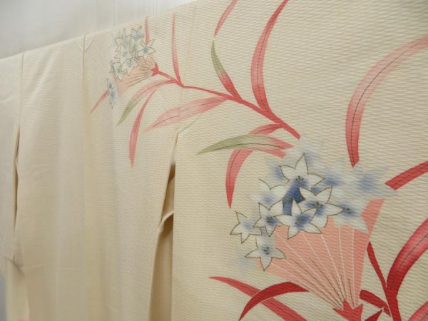 Photo2: 5108T11z960 Vintage Japanese Kimono Silk TSUKESAGE Flower Off-white (2)