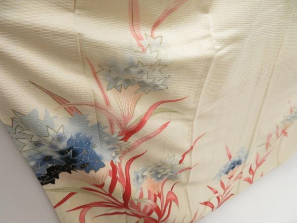 Photo3: 5108T11z960 Vintage Japanese Kimono Silk TSUKESAGE Flower Off-white (3)