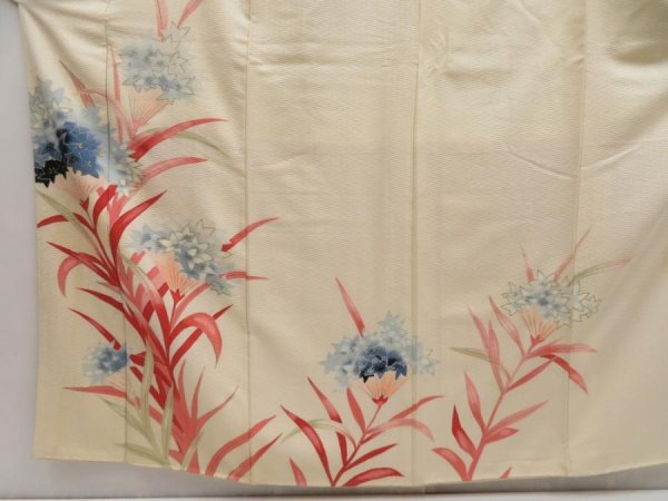 Photo5: 5108T11z960 Vintage Japanese Kimono Silk TSUKESAGE Flower Off-white (5)