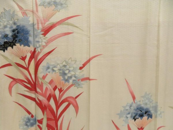 Photo8: 5108T11z960 Vintage Japanese Kimono Silk TSUKESAGE Flower Off-white (8)