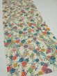 Photo2: 2W04z80  Japanese Kimono Silk  FABRIC Flowers Lime-White 82.7x14.4 (2)