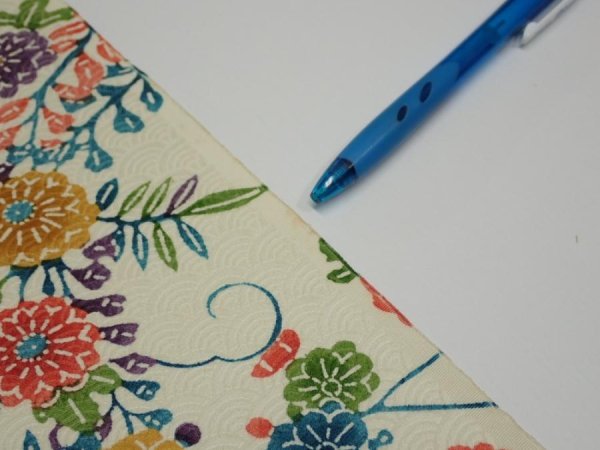 Photo8: 2W04z80  Japanese Kimono Silk  FABRIC Flowers Lime-White 82.7x14.4 (8)