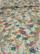 Photo1: 2W05z80  Japanese Kimono Silk  FABRIC Flowers Lime-White 79.9x14.4 (1)
