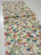 Photo3: 2W05z80  Japanese Kimono Silk  FABRIC Flowers Lime-White 79.9x14.4 (3)