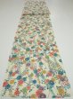 Photo5: 2W06z100  Japanese Kimono Silk  FABRIC Flowers Lime-White 102.4x14.4 (5)