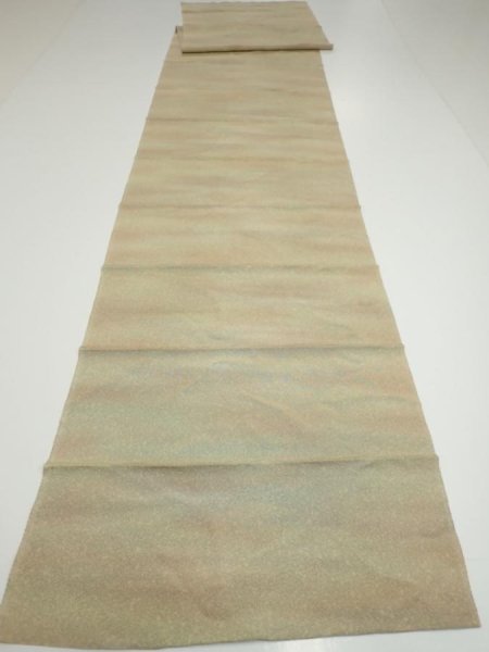 Photo5: 2W03z100  Japanese Kimono Silk  FABRIC  Light brown  Light olive 80.3x15.2 (5)