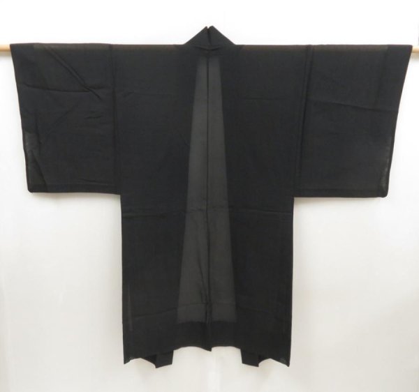 Photo1: 5110T01z300 Vintage Japanese Kimono Silk Men's See through Black (1)
