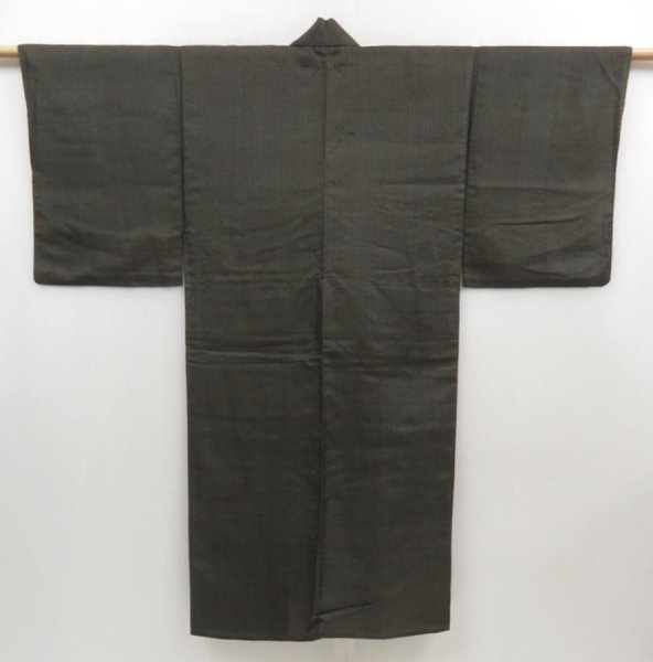 Photo1: 5110T04z350 Vintage Japanese Kimono Silk Men's  See thgrough Olive-Brown (1)