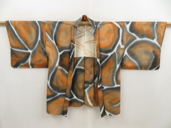 Photo6: 5110T07z560 Vintage Japanese Kimono Silk HAORI  Orange-Brown (6)