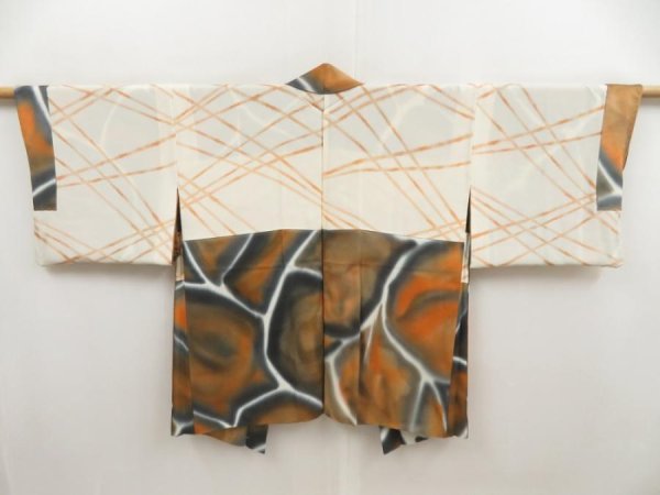 Photo7: 5110T07z560 Vintage Japanese Kimono Silk HAORI  Orange-Brown (7)